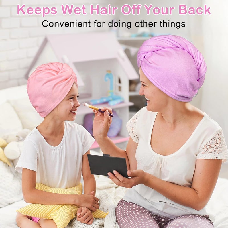 Basumee Microfiber Hair Towel Wrap for Kids 2 Pack Rapid Drying Hair Towel with Button Hair Turbans for Wet Hair Wraps Head Towel Wrap for Women and Girls - Image 5